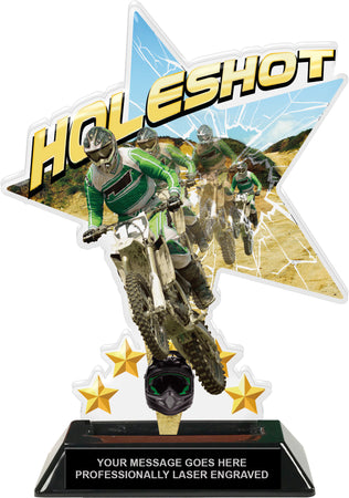 Motocross Holeshot Shattered Star Colorix Acrylic Trophy - 8.5 inch [TACR85-STR-DBHS-Q]