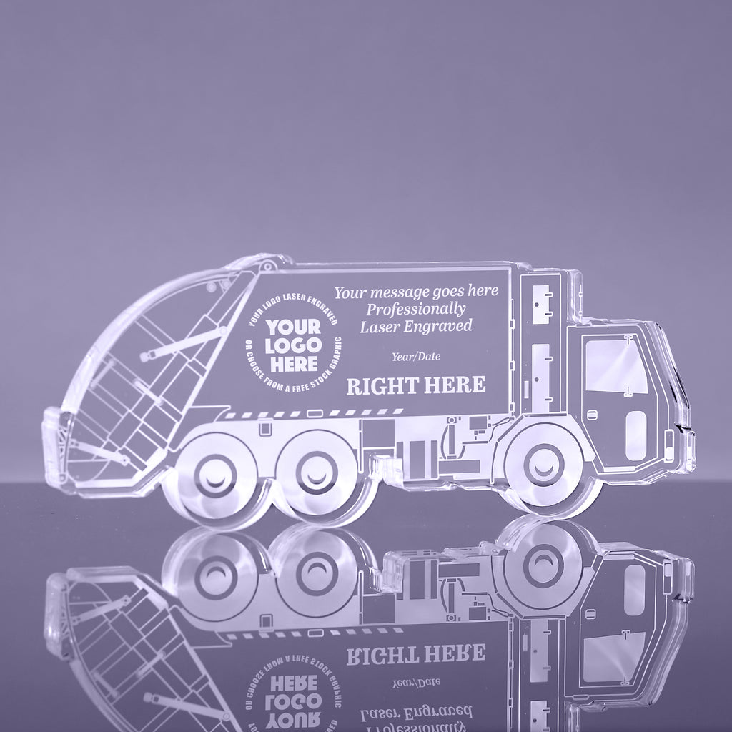 1 inch Thick Garbage Truck Acrylic Awards - Engraved