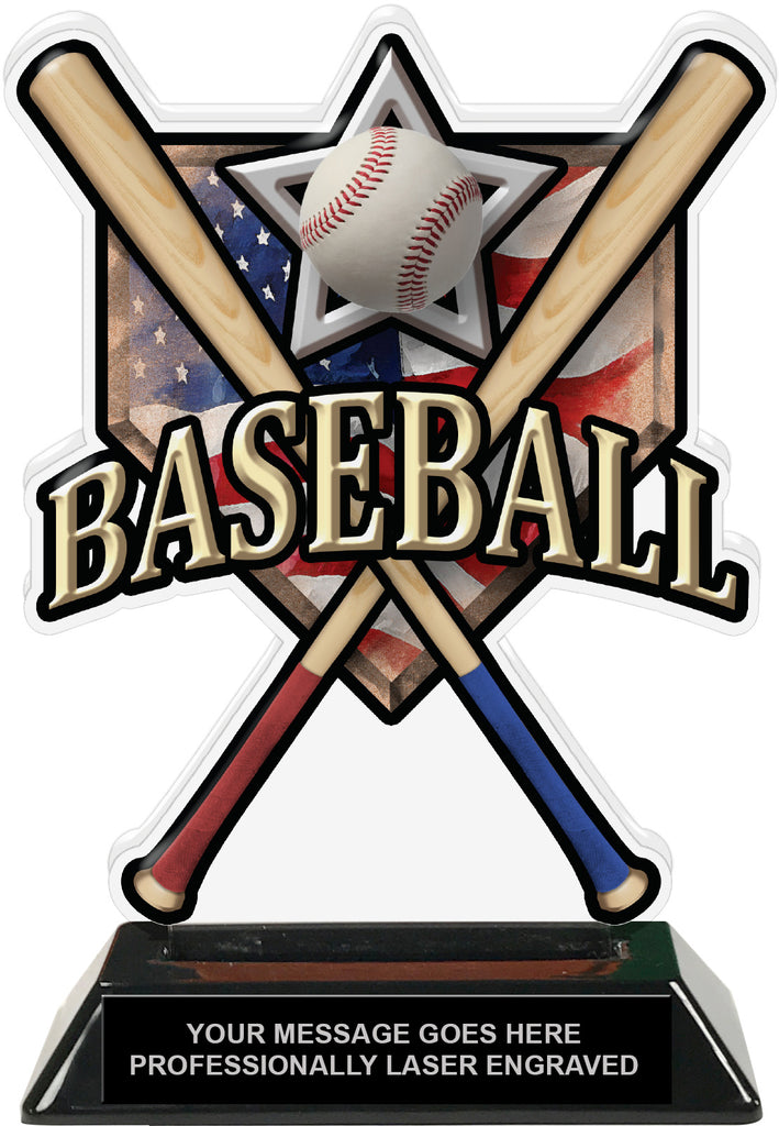 Baseball Homeplate Colorix Acrylic Trophy- 7 inch Wood Bats [TACR7-HP-BSW-Q]