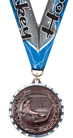 Hockey Diecast Medal with Diamond Cut Border- Bronze [MM2DC-HK-B]