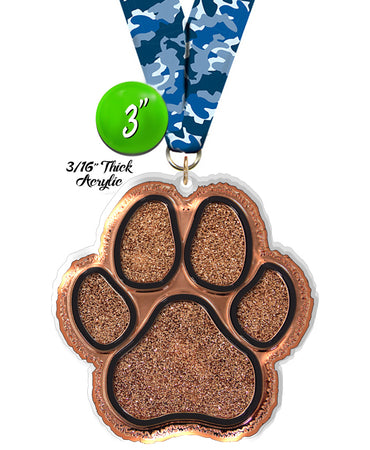 Bronze Glitter Paw Colorix-M Acrylic Medal - 3 inch [MACR3-GLTPAW-B-Q]