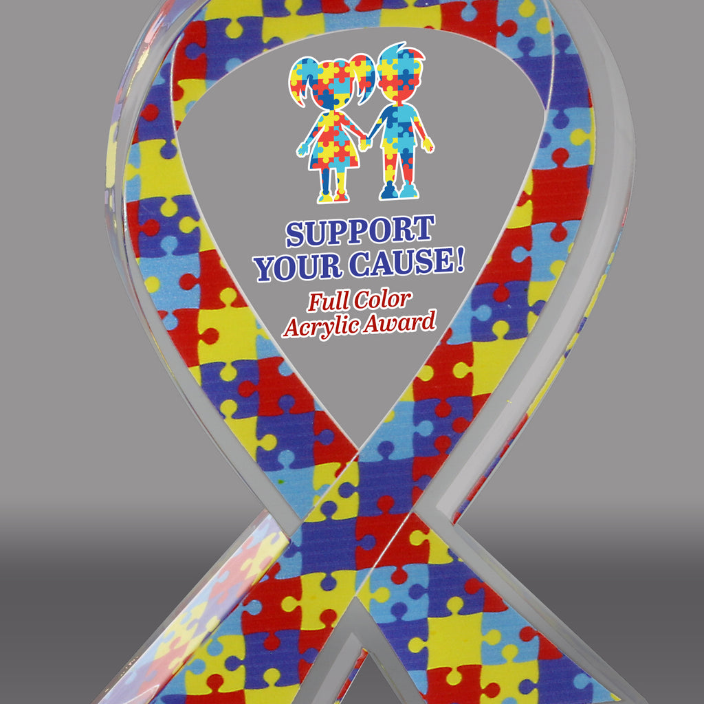 Autism Puzzle Awareness Ribbon Acrylic Awards - Color