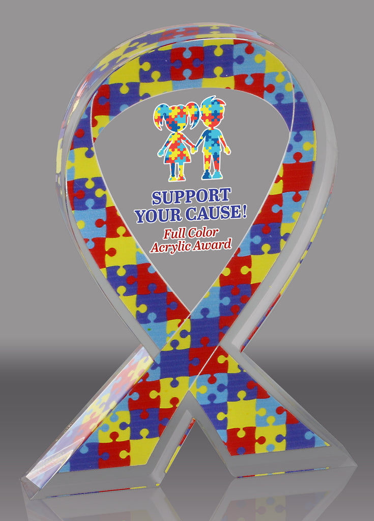 Custom Autism Puzzle Awareness Ribbon Acrylic Award - 6 inch [ATRIB-AS-6-FC-Q]