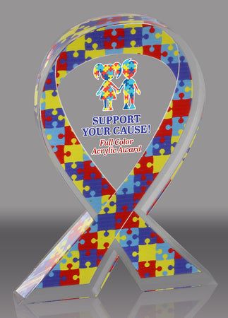 Custom Autism Puzzle Awareness Ribbon Acrylic Award - 6 inch [ATRIB-AS-6-FC-Q]