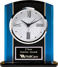 Black & Blue Glass Clock with Silver Bezel [TDC973]