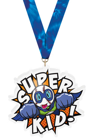 Baseball Super Kid In Flight Acrylic Medal- 3.75 Inch [MACR375-SHKD-BS-Q]