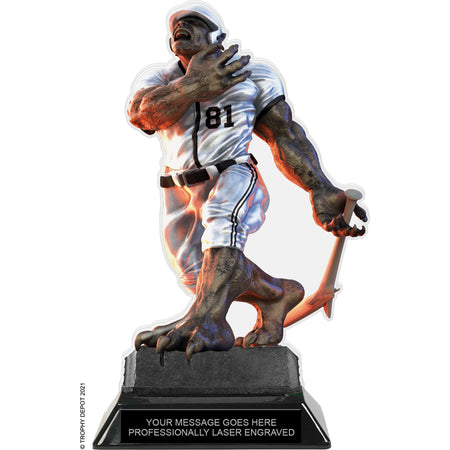 Beast Baseball Choose Your Number Acrylic Trophy - 8.5 inch White [TACR85-BST-BS-WHT-Q]