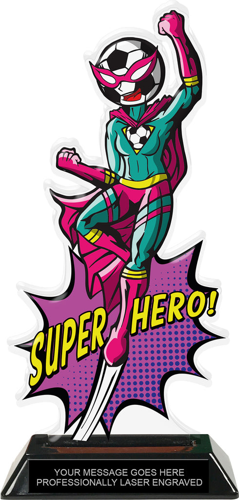 Soccer Female Super Hero Acrylic Trophy- 10 inch [TACR10-SH-SCF-Q]