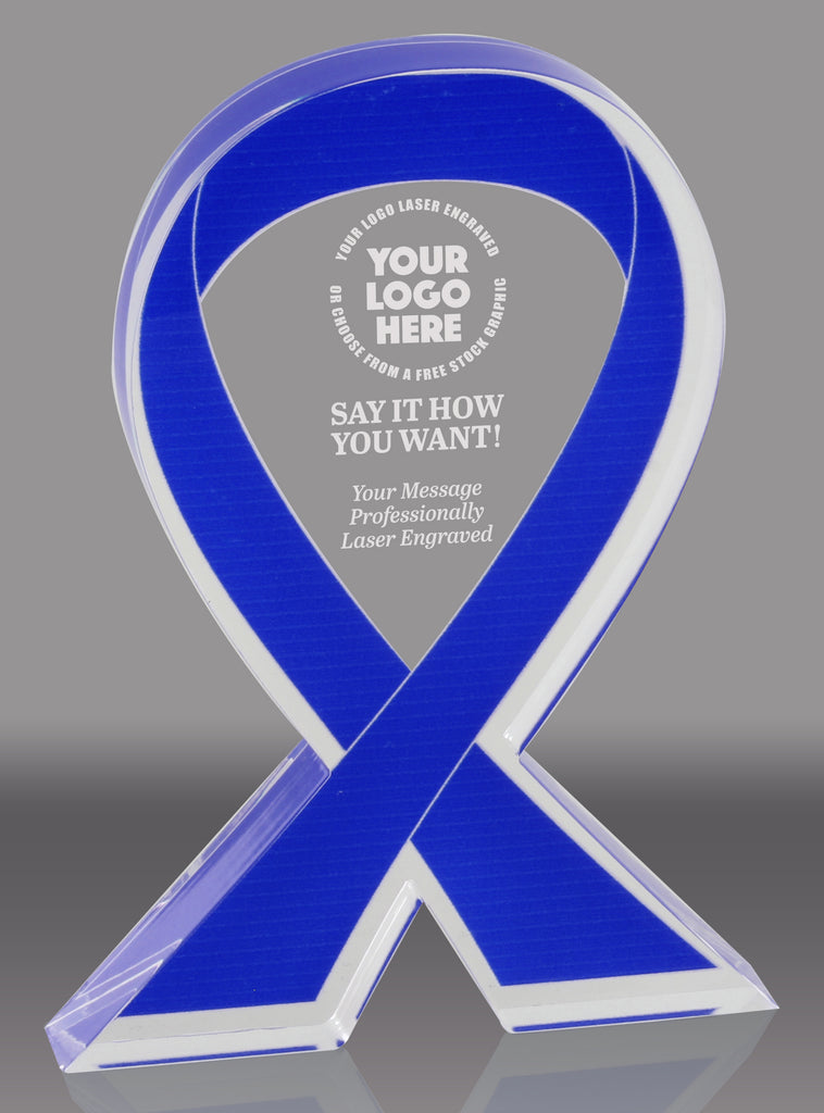 Blue Awareness Ribbon Acrylic Award - 6 inch [ATRIB-BLU-6-Q]