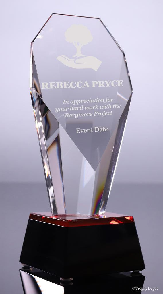 Faceted Crystal Fan Award with Red Accents - 7.5 inch [CM636]
