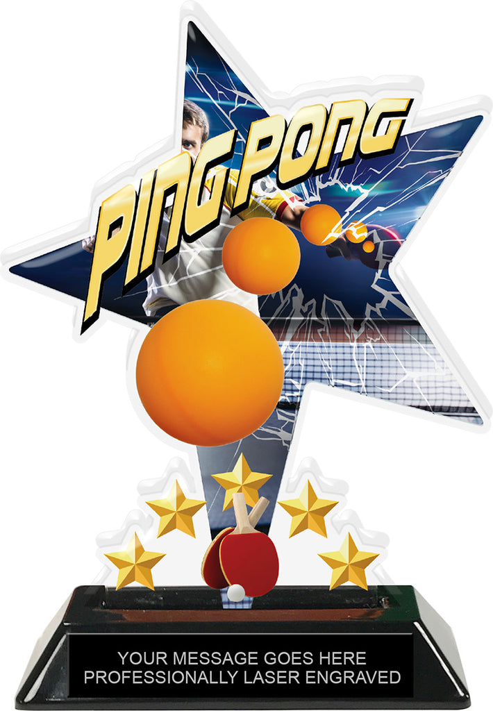 Ping Pong Shattered Star Colorix Acrylic Trophy- 7 inch [TACR7-STR-PNGPNG-Q]