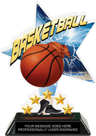 Basketball Shattered Star Colorix Acrylic Trophy- 7 inch [TACR7-STR-BK-Q]
