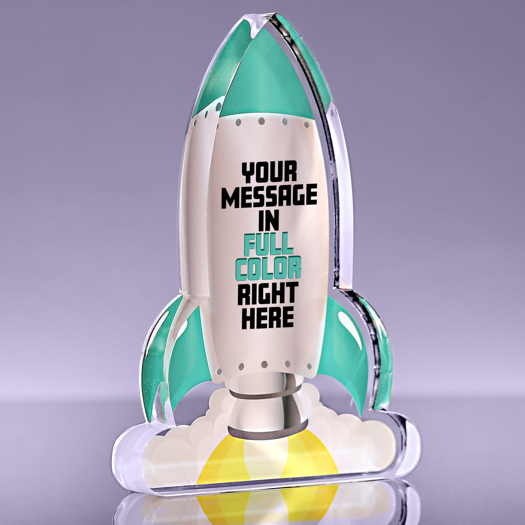 Blast Off Teal Rocket Acrylic Award - 7 inch [ATRKT1-7-TEAL-Q]