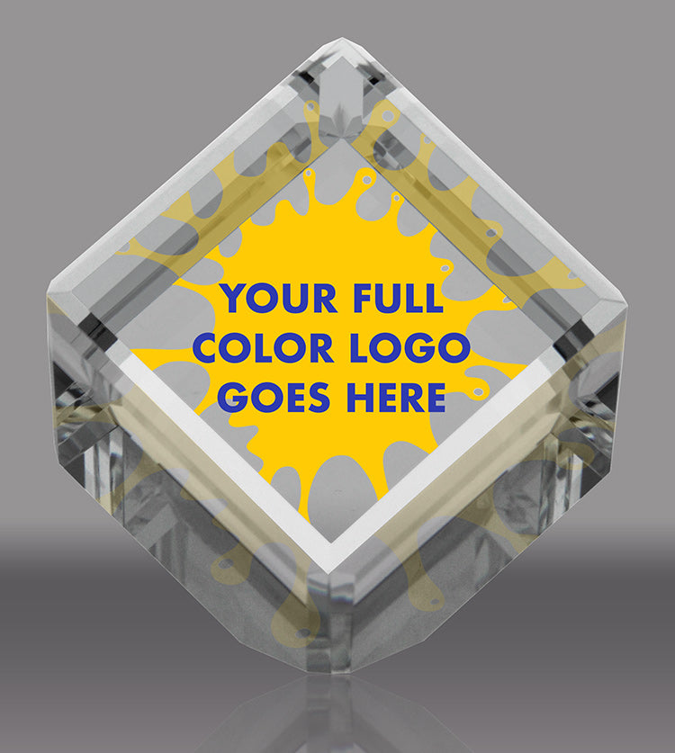 Custom Crystal Beveled Diamond Cube Award - 3 inch [CBDCUB3-FC]