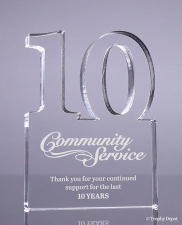 Number 10 Acrylic Award - 6 inch [ATNM-10-6-Q]