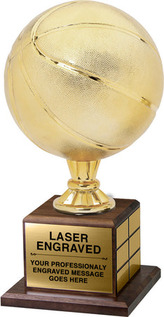 Full Size Gold Finish Basketball Trophy on Genuine Walnut Base [TPP1L-3103-BK]