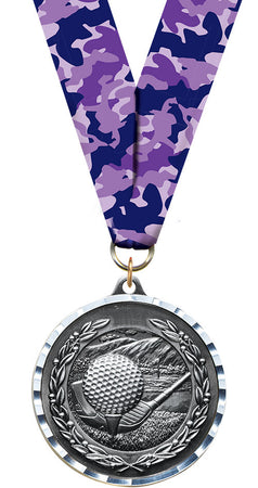 Golf Diecast Medal with Diamond Cut Border- Silver [MM2DC-GLG-S]