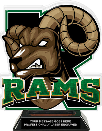 Rams Mascot Colorix-T Acrylic Trophy - 8.25 inch Green [TACR8-MSCT-RAM-GRN-Q]