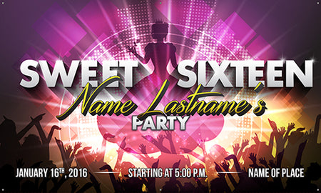 Sweet Sixteen Vinyl Banner- Discotheque Party [VB-SWTTN-PTY]