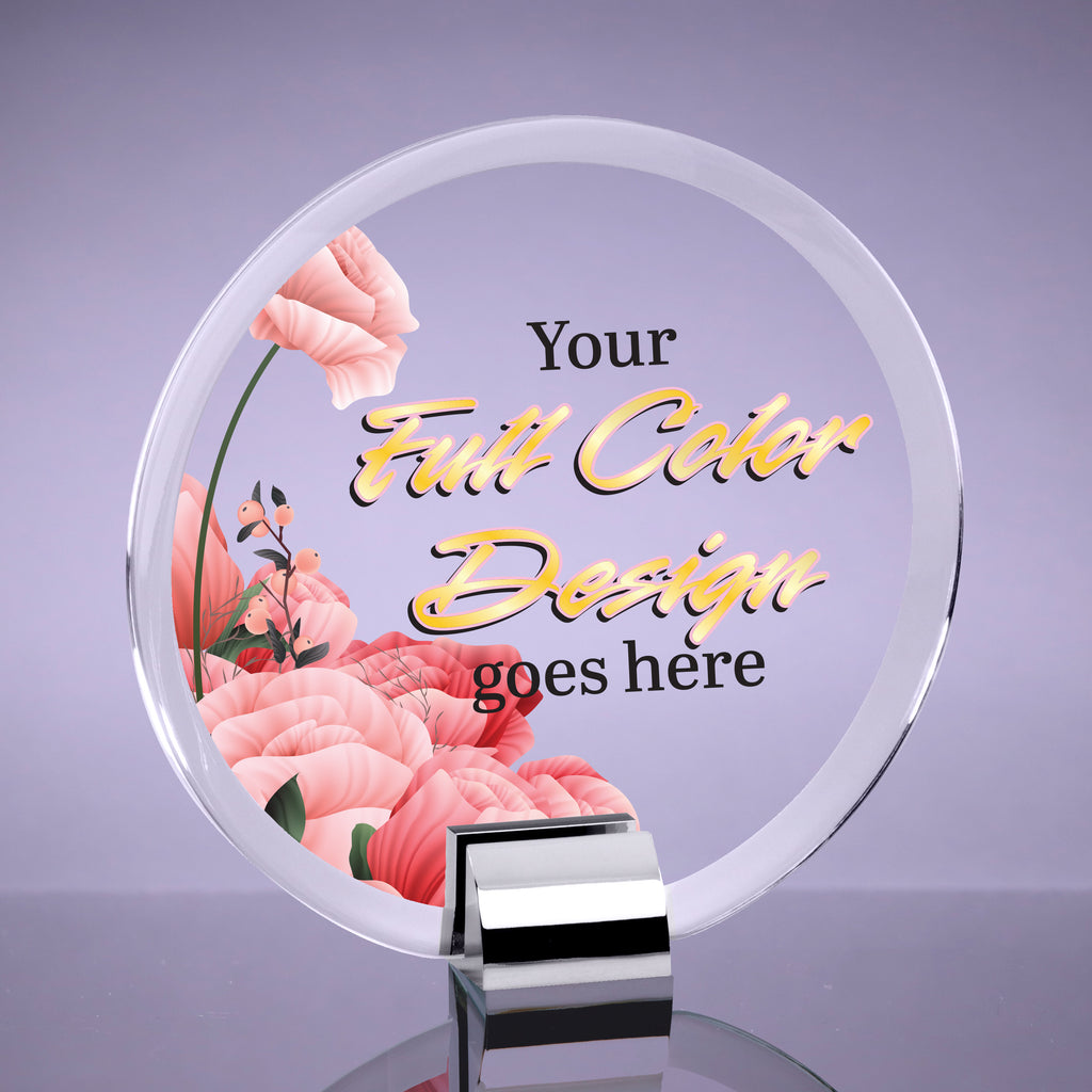 Crystal Circle Awards with Chrome Stands - Full Color