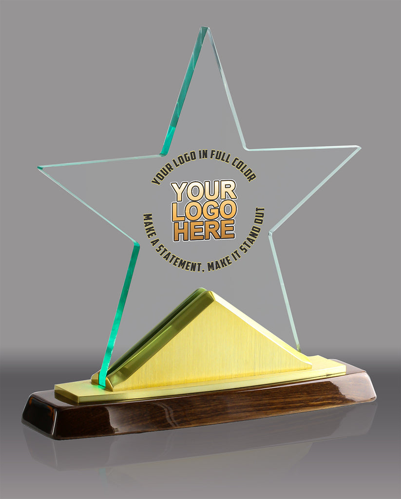 Custom Jade Acrylic Star on Walnut Piano-Finished Base [A578-FC]