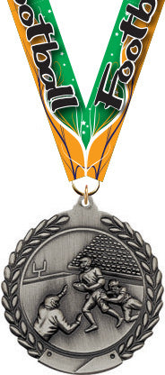 2.75 in Wreath Framed Football Medal- Silver [M311-FB-S]