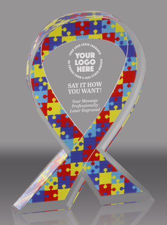 Autism Puzzle Awareness Ribbon Acrylic Award - 6 inch [ATRIB-AS-6-Q]