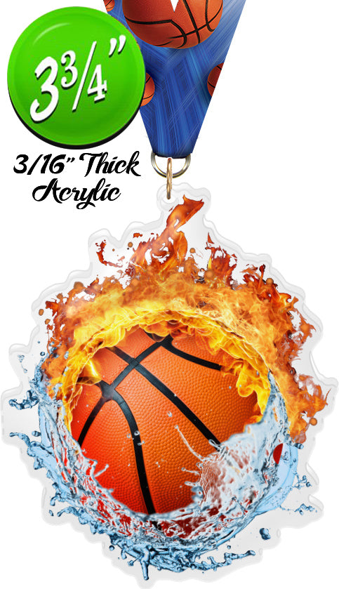 Fire & Water Basketball Colorix-M Acrylic Medal [MACR375-FW-BK-Q]