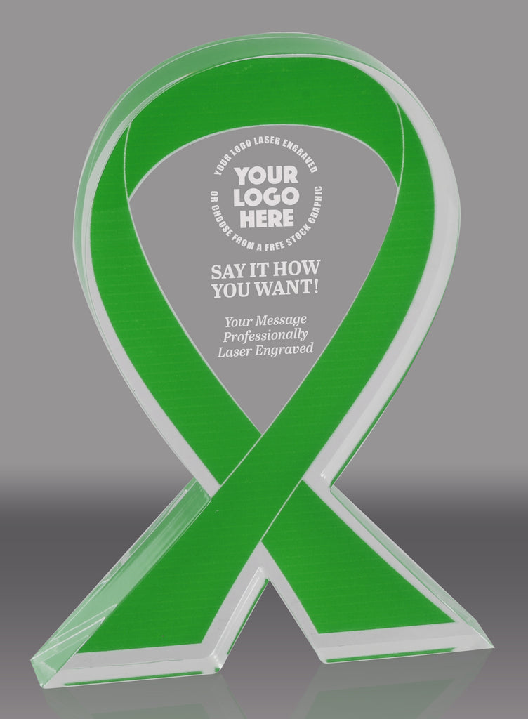 Green Awareness Ribbon Acrylic Award - 6 inch [ATRIB-GRN-6-Q]
