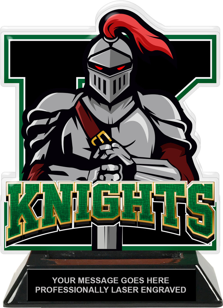 Knights Mascot Colorix-T Acrylic Trophy - 6.25 inch Green [TACR6-MSCT-KNGT-GRN-Q]