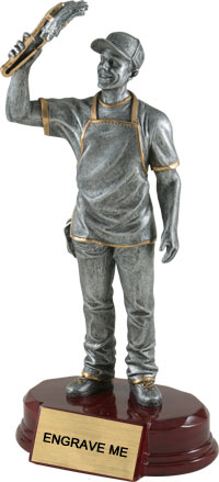 BBQ Chef Pewter & Gold Resin Sculptures on Piano Finish Base