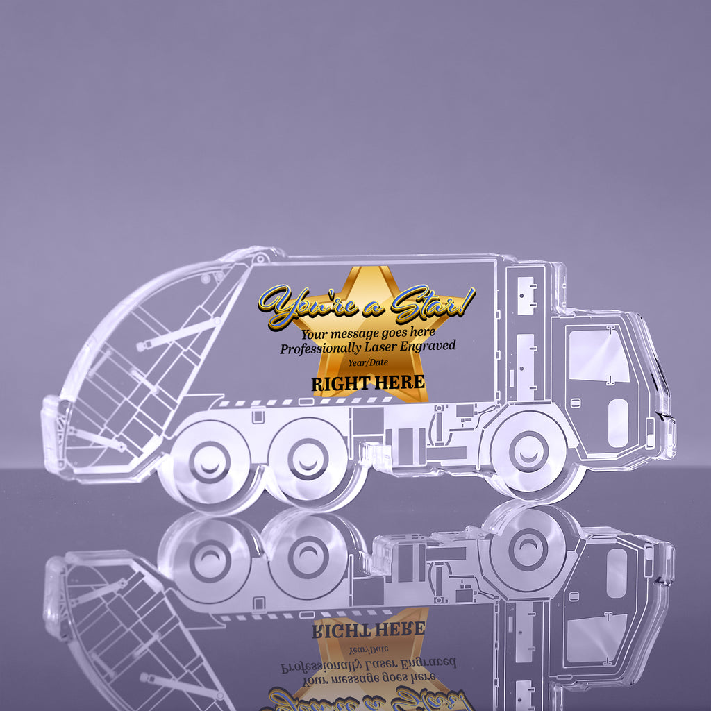 1 inch Thick Garbage Truck Acrylic Awards - Color