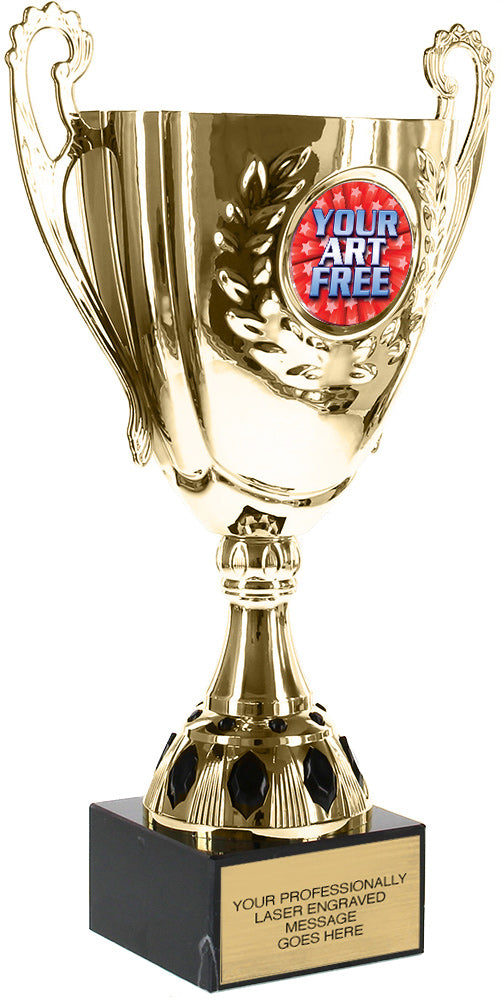 Gold Metal Cup with Custom Insert on a Genuine Marble Base [CXMM-65B-12]