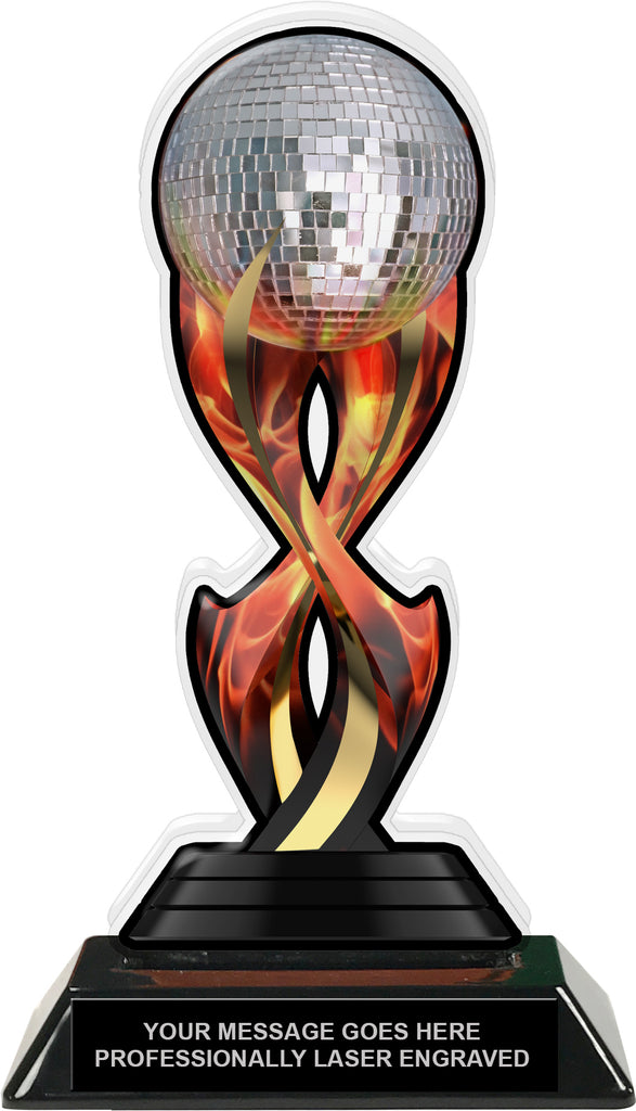 Disco Mirror Ball Dance Tribal Flames Acrylic Trophy- 8.5 inch [TACR85-TF-DC-Q]