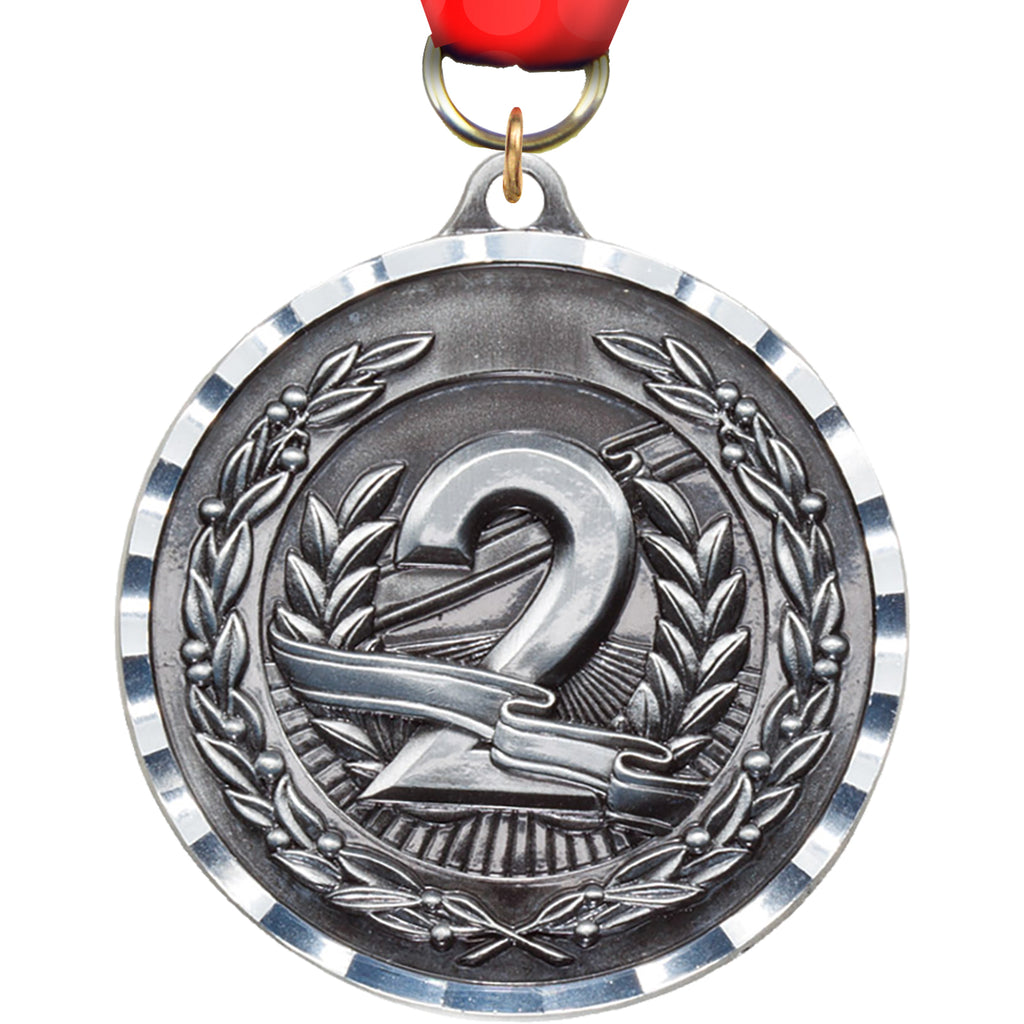 2.75 inch 2nd Diecast Medal with Diamond Cut Border- Silver [MM275DC-2ND]