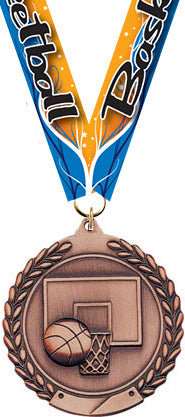 2.75 in Basketball Wreath Framed Medal- Bronze [M311-BK-B]