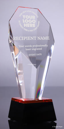 Faceted Crystal Fan Award with Red Accents - 8.5 inch [CM637]