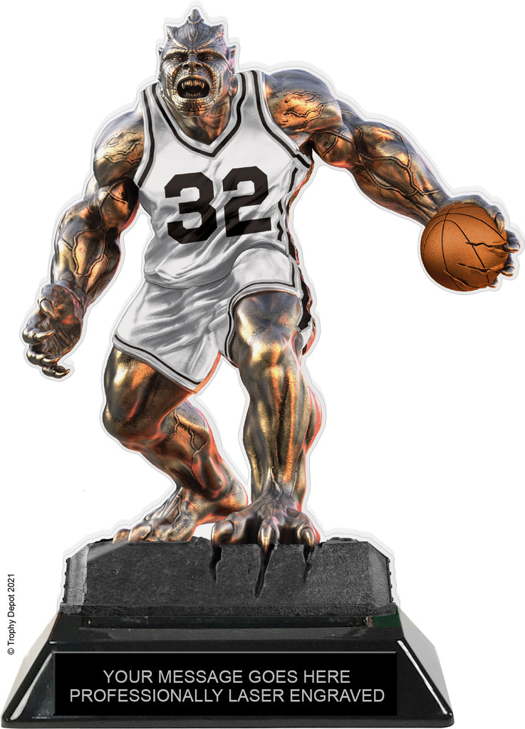 Beast Basketball Choose Your Number Acrylic Trophy - 7 inch White [TACR7-BST-BK-WHT-Q]