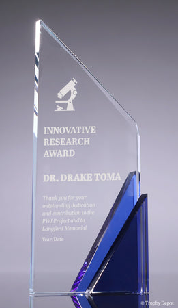 Optical Crystal Peak Award with Blue Corner Base [CM78-BLU]