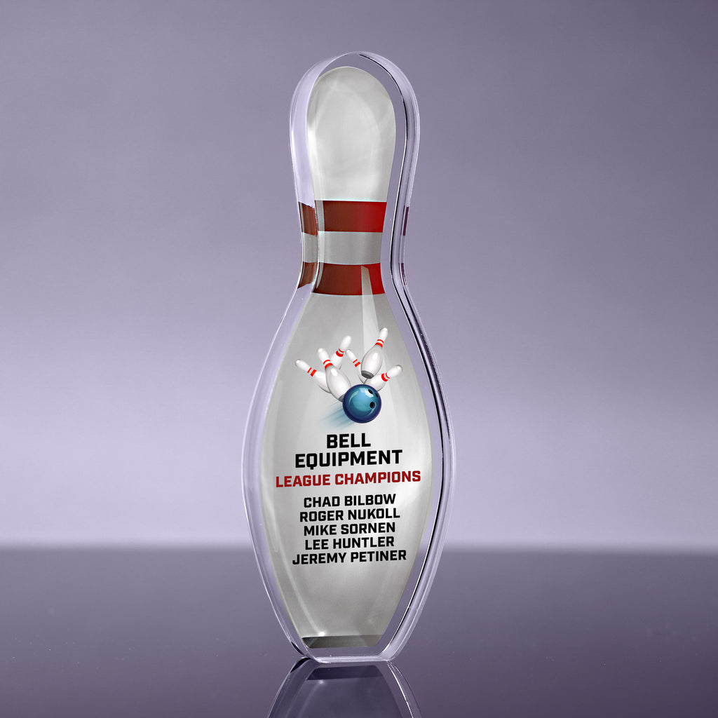 1 inch Thick Bowling Pin Acrylic Award - 10 inch Color [ATBWL10-FC-Q]