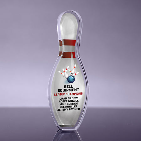 1 inch Thick Bowling Pin Acrylic Award - 10 inch Color [ATBWL10-FC-Q]