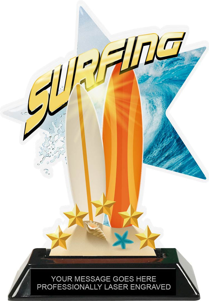 Surfing Shattered Star Colorix Acrylic Trophy- 7 inch [TACR7-STR-SRF-Q]