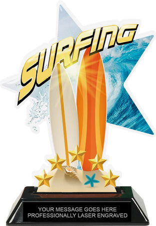 Surfing Shattered Star Colorix Acrylic Trophy- 7 inch [TACR7-STR-SRF-Q]