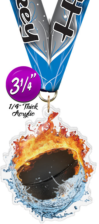 Hockey Fire & Water Colorix-M Acrylic Medal - 3.25 inch [MACR325-FW-HK-Q]