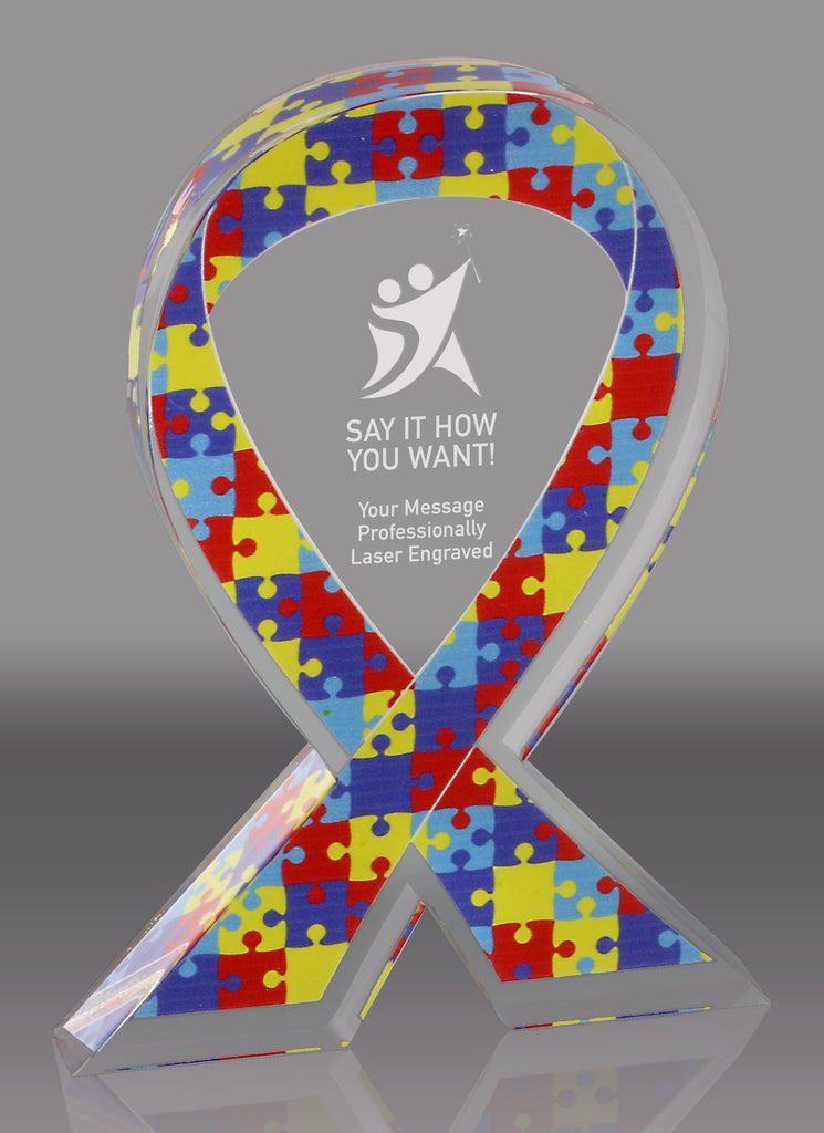 Autism Puzzle Awareness Ribbon Acrylic Award - 5 inch [ATRIB-AS-5-Q]