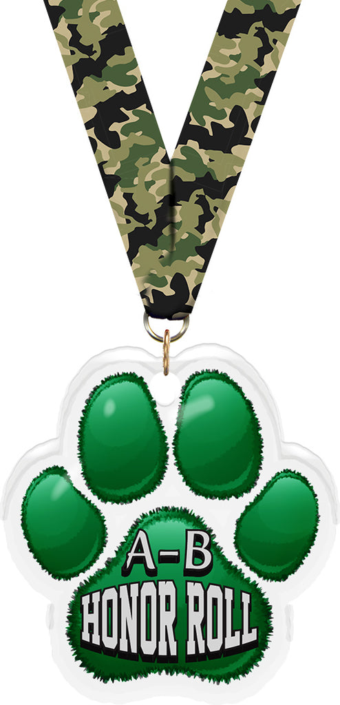 A-B Honor Roll Paw Acrylic Medal- 2.75 inch [MACR2-PAW-ABHR-Q]