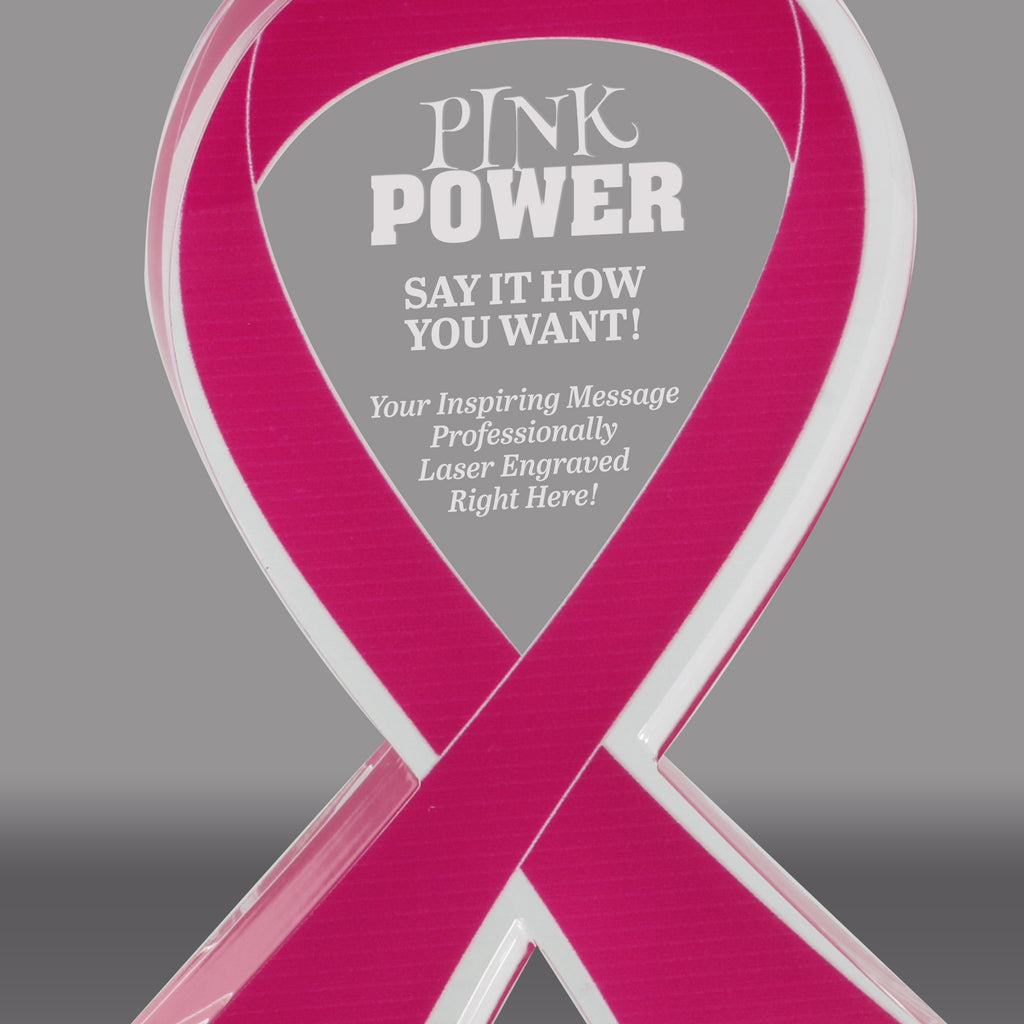 Pink Awareness Ribbon Acrylic Awards - Engraved