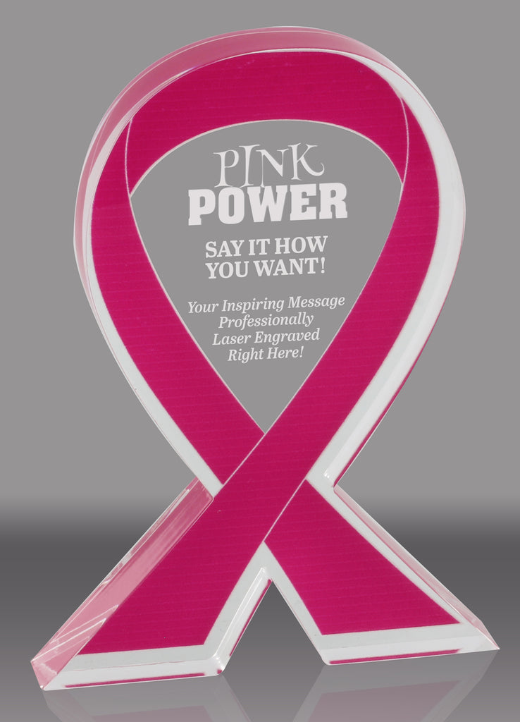 Pink Awareness Ribbon Acrylic Award - 7 inch [ATRIB-PNK-7-Q]