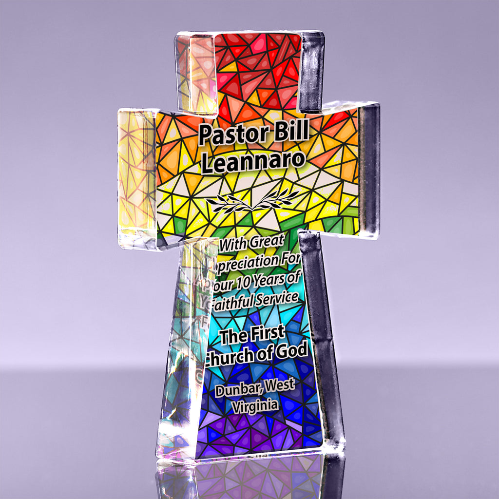1 inch Thick Stained Glass Acrylic Cross Award - Spectrum - 6 inch [ATCRS16-SG1-Q]