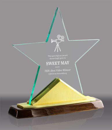 Jade Acrylic Star on Walnut Piano-Finished Base [A578]